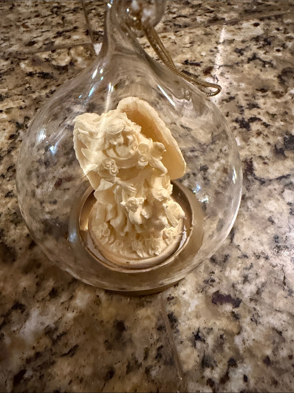 Cream Resin Flower Girl Figurine in Glass Dome